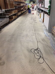 Concrete floors are easily marked and stained if left untreated. The tyre marks in this picture cannot be cleaned, but will have to be ground off.
